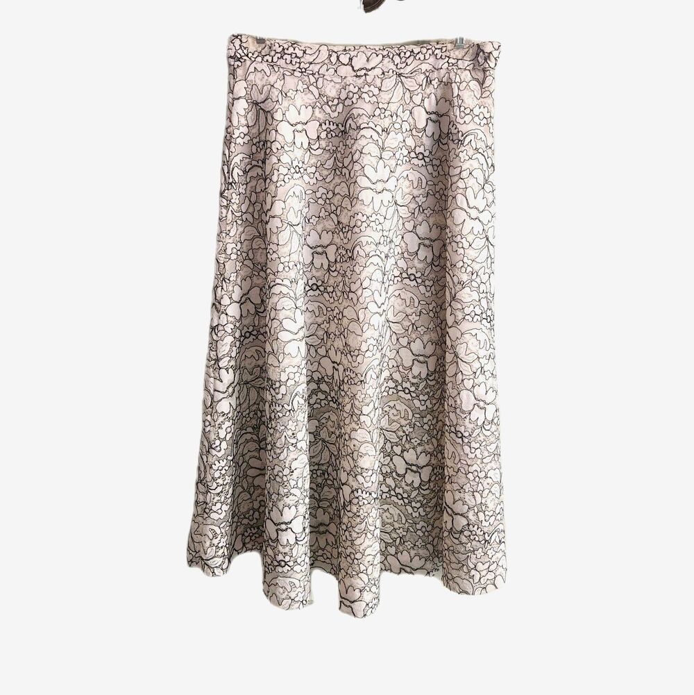 Three Dots Floral Lace A-Line Midi Skirt Sz S White Kentucky Derby Wedding Party
